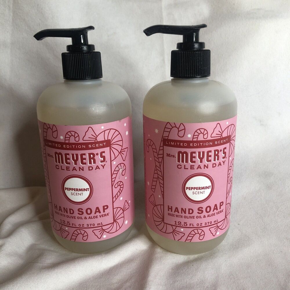 Lot of 2 Mrs Meyers Clean Day Hand Soap Peppermint Scent Limited Edition Holiday